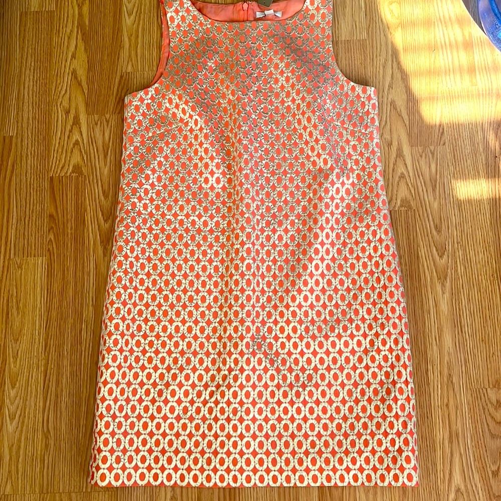 J-Crew size 8 new with tag coral and gold brocade dress